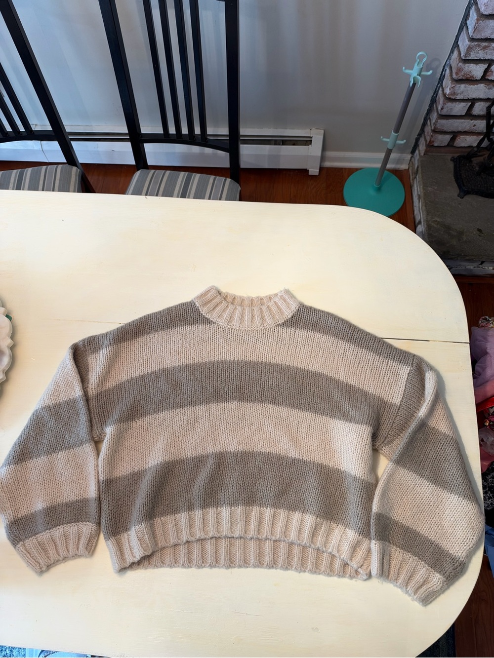ROLLA'S Wide Striped Cowl Neck Sweater in Beige and Light Gray